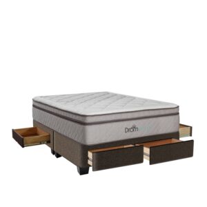 Cama con Cajones Mild King Marrón + 2 Almohadas Viscoelásticas + Protector - 3 PLAZAS - S./600 DE INICIAL
