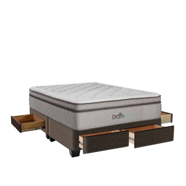 Cama con Cajones Mild King Marrón + 2 Almohadas Viscoelásticas + Protector - 3 PLAZAS - S./600 DE INICIAL
