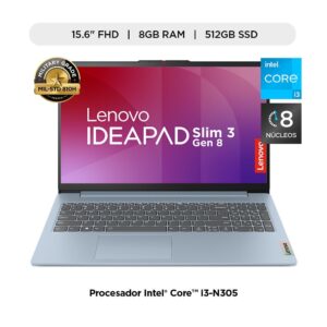 LAPTOP LENOVO IDEAPAD SLIM 3I INTEL CORE I3-N305 8GB RAM 512GB SSD 15.6"