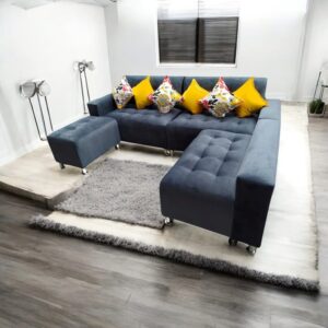 AMOBLART  Seccional Paradisse PLOMO OSCURO 4 Piezas + Banqueta + 6 cojines -
