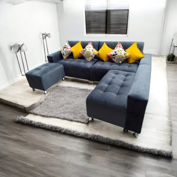 AMOBLART  Seccional Paradisse PLOMO OSCURO 4 Piezas + Banqueta + 6 cojines -
