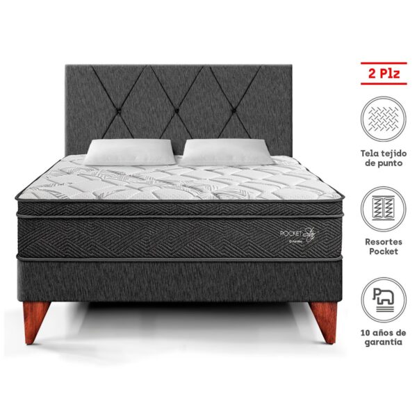 Dormitorio Europeo Pocket Star 2 Plazas + Cabecera Loft Charcoal - Imagen 4