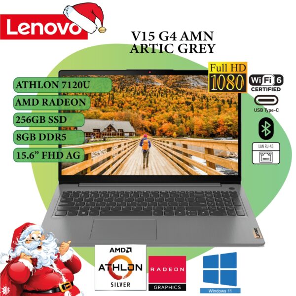 LAPTOP LENOVO V15 G4 AMN 8GB 15" 256GB SSD AMD RYZEN VG4 AMD ATHLON SILVER DDR5 AMD RADEON FHD FD ARTIC GREY