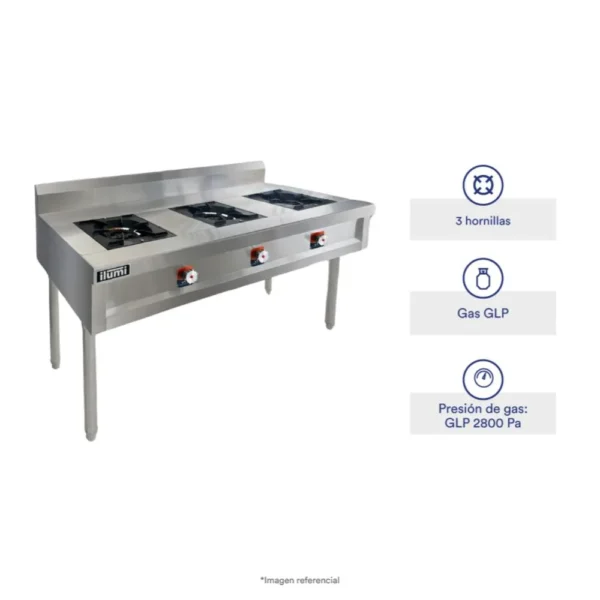 Cocina Industrial Ilumi 3 Hornillas IND-300 - Imagen 3
