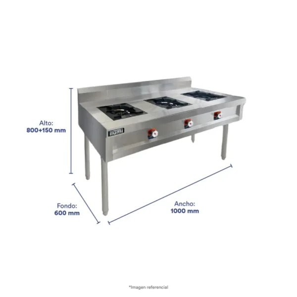 Cocina Industrial Ilumi 3 Hornillas IND-300 - Imagen 2